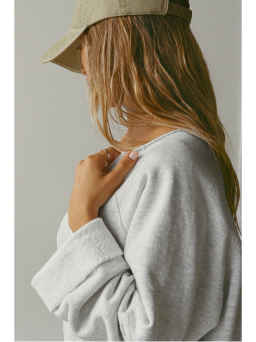 Joah Brown Slouchy Pullover Sweatshirt in Pearl Grey French Terry S/M - Picture 9 of 10